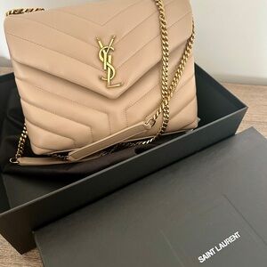 Saint Laurent Tan Gold Quilted Shoulder Bag